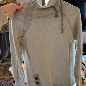 Prana Cozy Gray Knit Sweater with Button Accents
